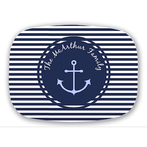Personalized serving tray custom monogram melamine  Nautical Navy  Choose colors