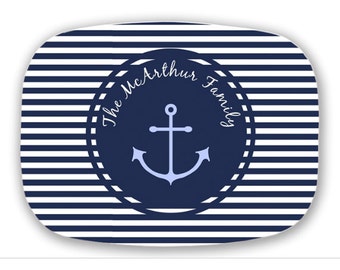 Personalized serving tray custom monogram melamine  Nautical Navy  Choose colors