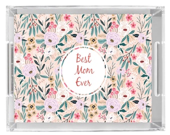 Personalized acrylic tray floral Mother's Day monogram tray gift tray
