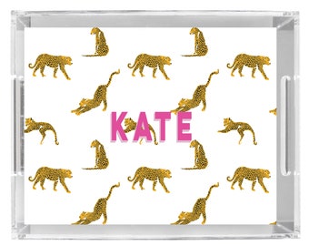 Acrylic tray personalized name or monogram leopard print