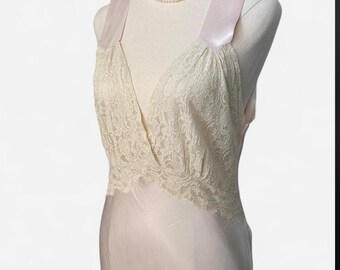 1930s Pink Satin and Ecru lace Slip