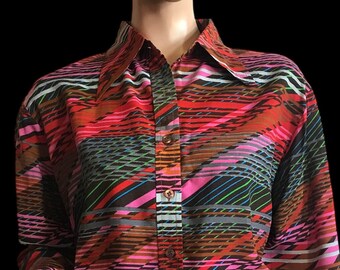 Large 70s Glitchy Stripe Button Down Shirt