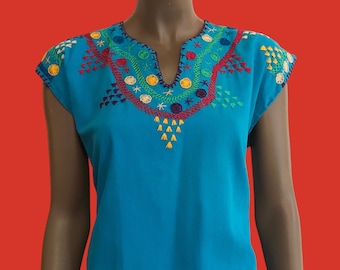 Turquoise Huipil Latin American Top