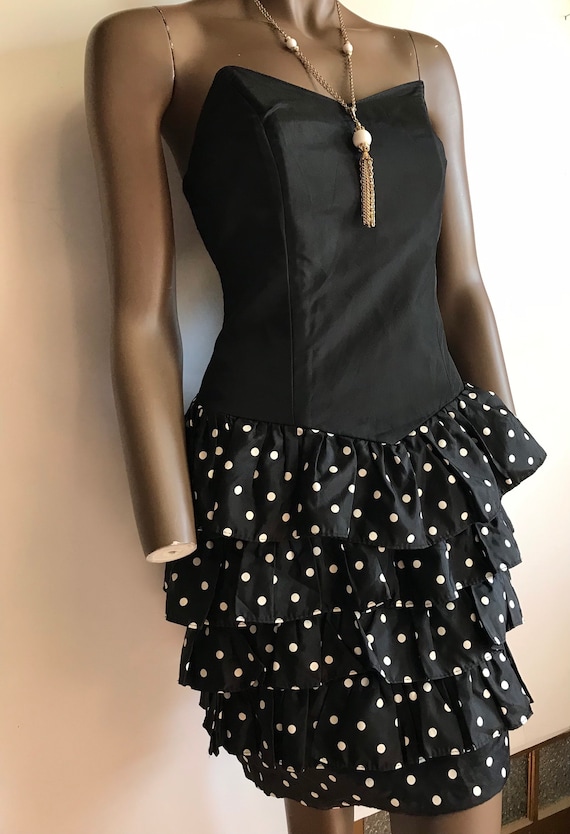 80s Black And White Polka Dot Dress - image 4