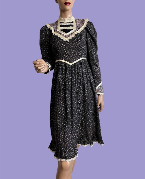 XS Gunne Sax Blue Floral Prairie Dress - image 1