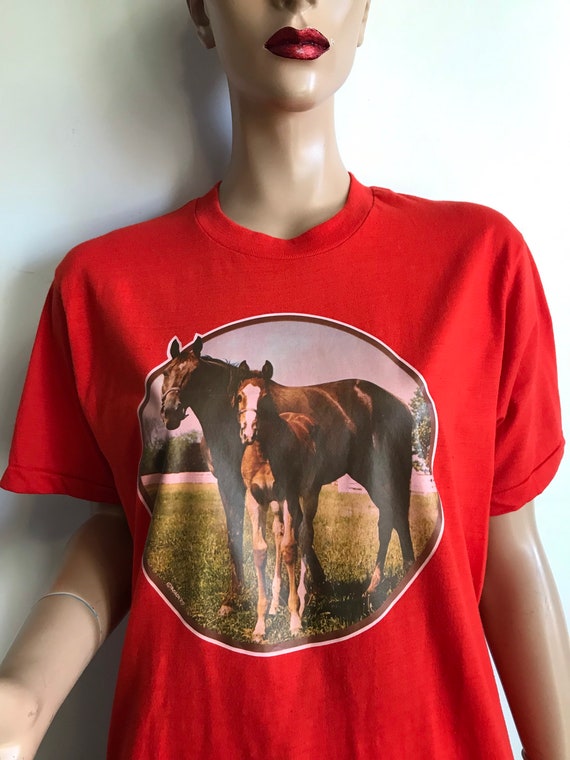 80s Red Horses T Shirt - image 9