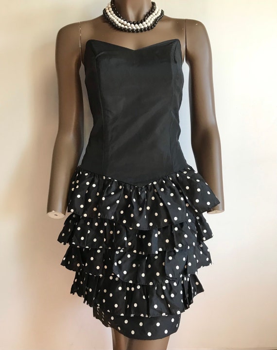 80s Black And White Polka Dot Dress - image 2