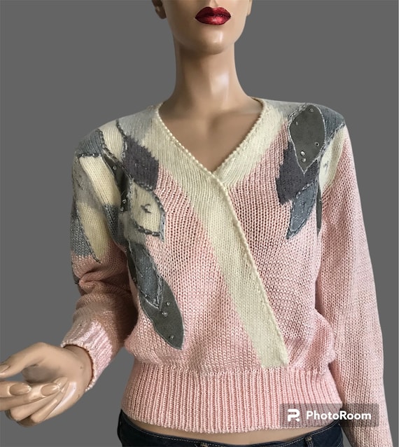 80s Light Pink and Cream Sweater - image 1