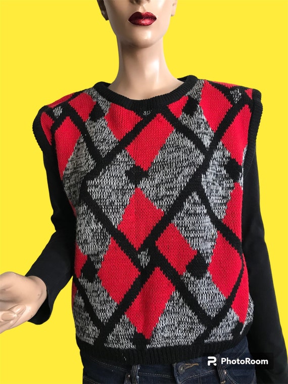 80s Geometric Pattern Sweater Vest