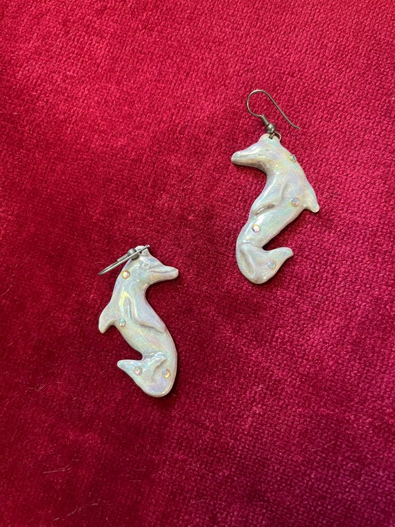 Iridescent Dolphin Earrings - image 1