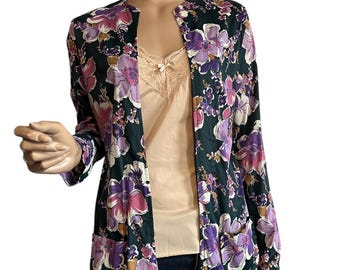 70s Open Long Sleeve Purple Floral Shirt