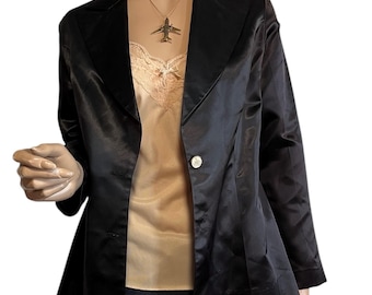 80s Black Silk Satin Blazer