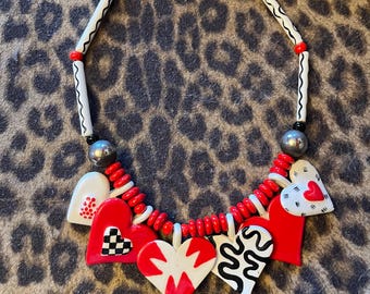 80s Ruby Z Ceramic Hearts Necklace