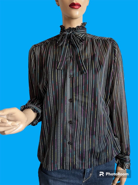 80s Black Rainbow Striped Tie Shirt