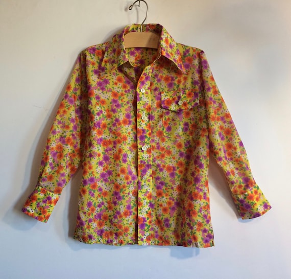 Kids Long Sleeve 70s Nylon Floral Shirt Etsy