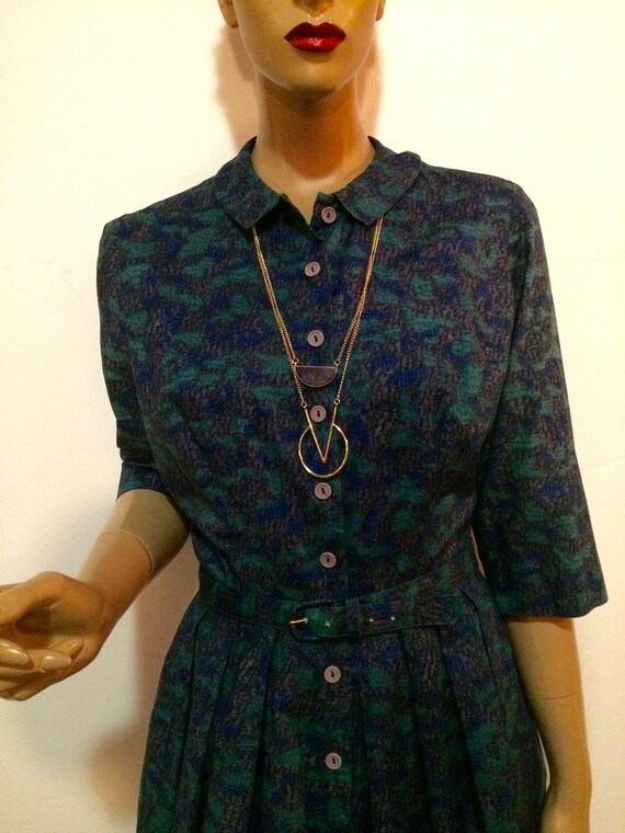 Blue and Green Belted 60's Dress - image 2