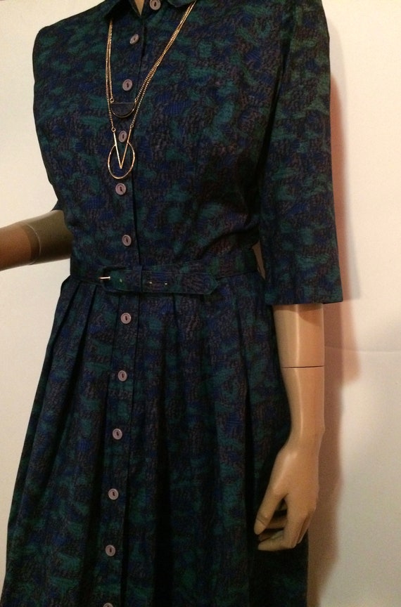 Blue and Green Belted 60's Dress - image 7