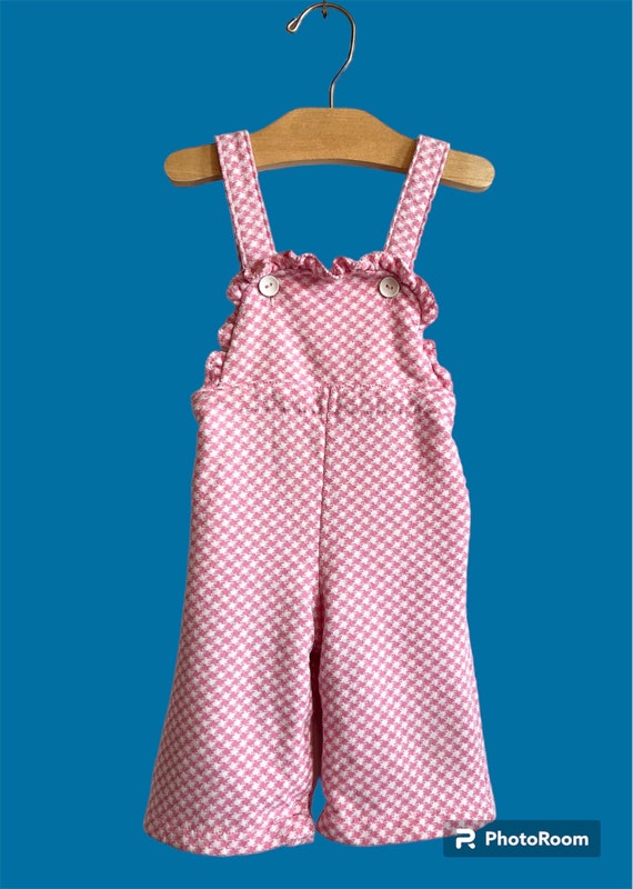 Pink Houndstooth Vintage Baby Overalls - image 1