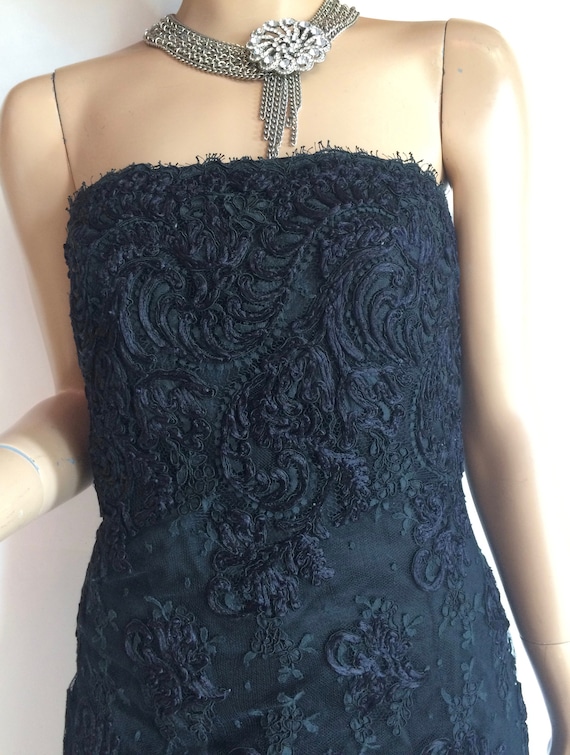 Black Strapless Ruffled Victorian Style Lace Cockt