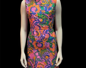 60s Colorful Silk Dress