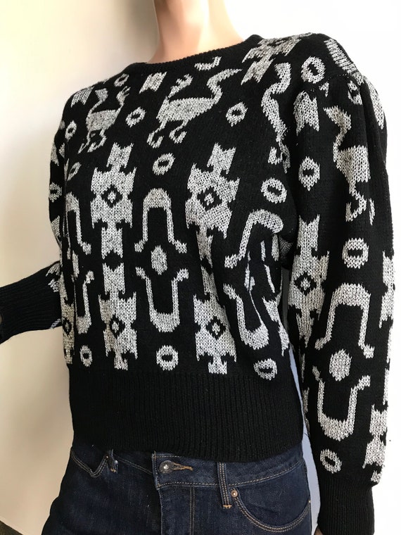 80s Black and Silver Sweater - image 4