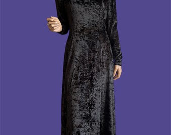 Long Sleeve Black Velvet Dress