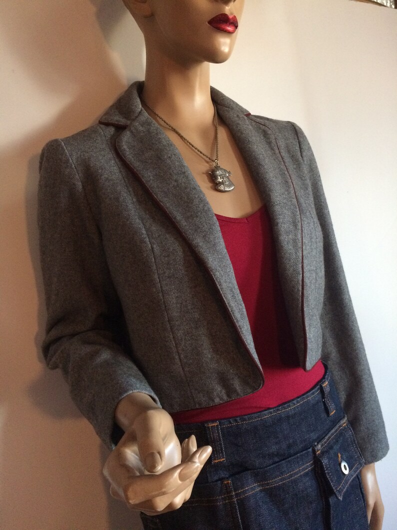Gray Wool Cropped Blazer Etsy