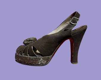 40s Slingback Suede Heels