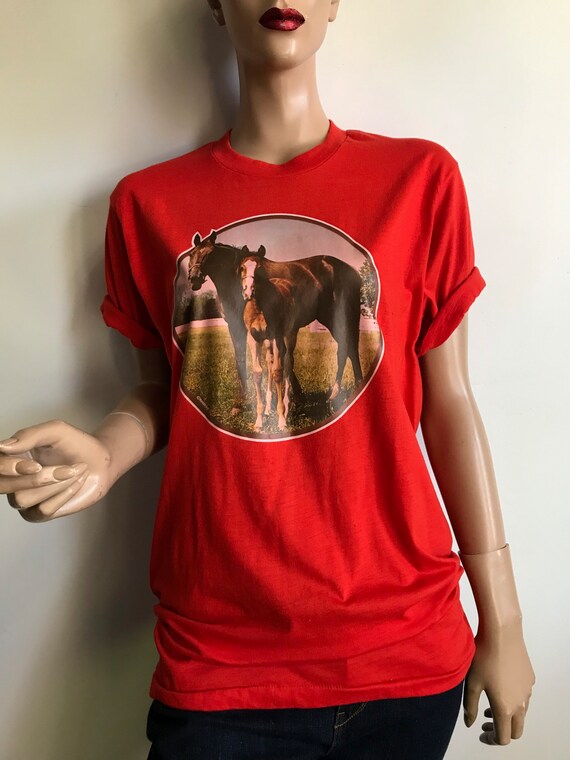 80s Red Horses T Shirt - image 5