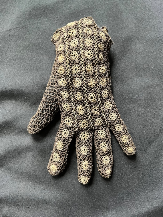 Chocolate and Cream Vintage Crocheted Gloves