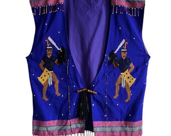 Large Wacky Blue Fringed and Beaded Parade Vest