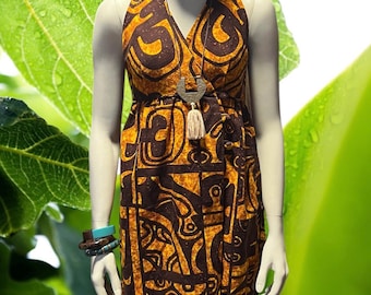 70s Hawaiian Halter Mini Dress XS