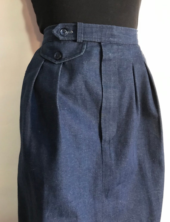 70s Denim Pleated Skirt With Pockets