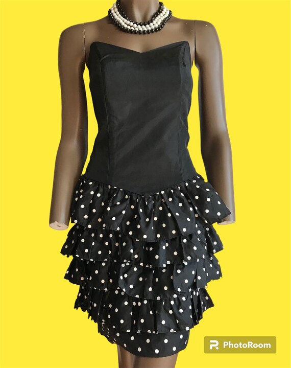 80s Black And White Polka Dot Dress - image 1