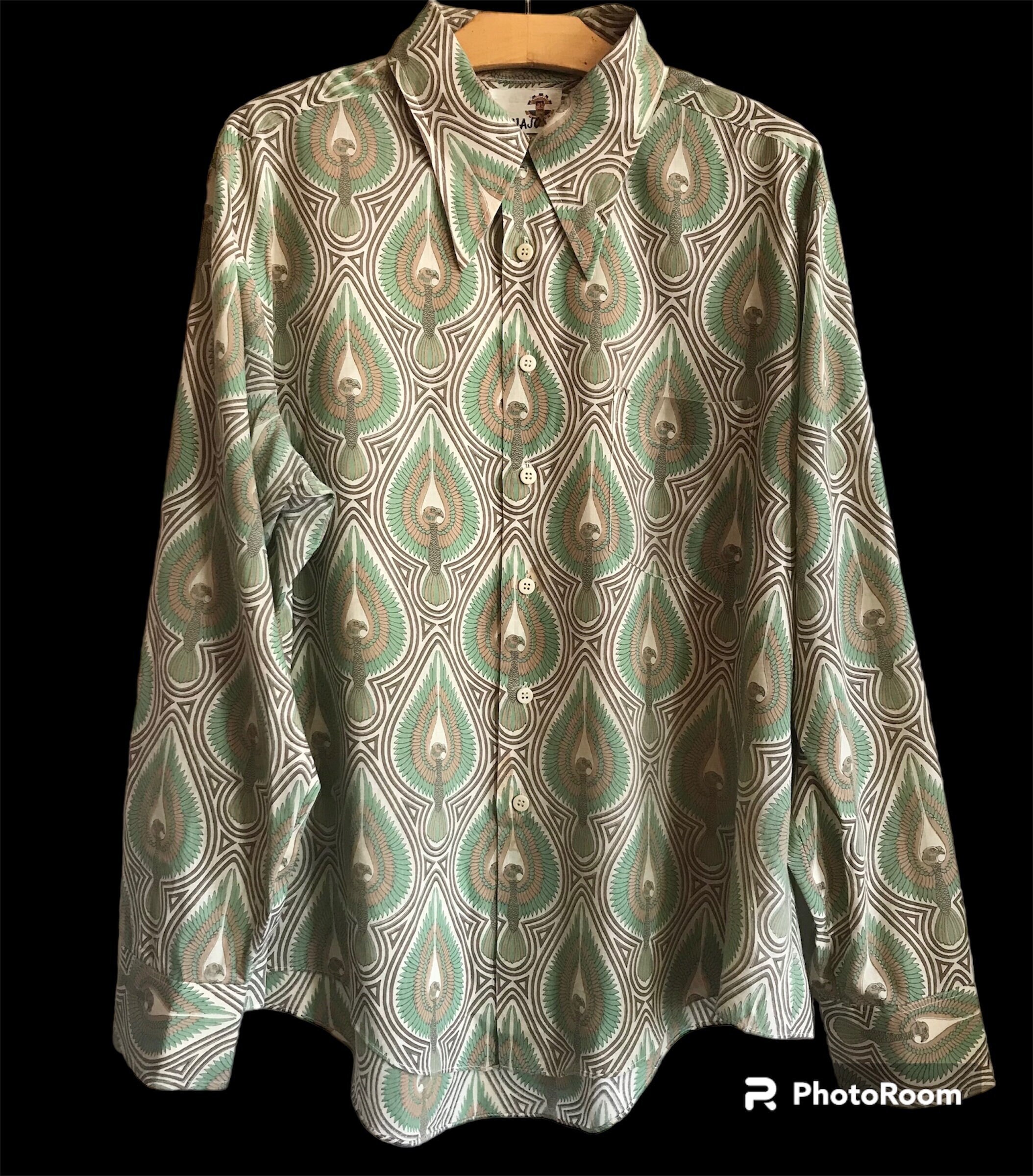 60s Large Green Phoenix Rising Button Down Shirt - Etsy