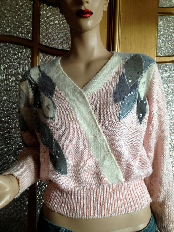 80s Light Pink and Cream Sweater - image 3