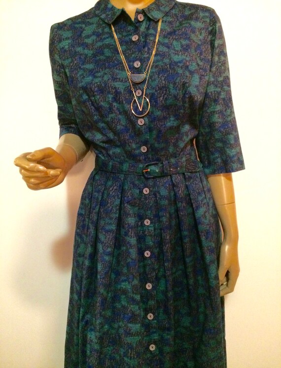 Blue and Green Belted 60's Dress - image 4