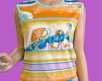 70s Polyester Boating Theme Tank Top