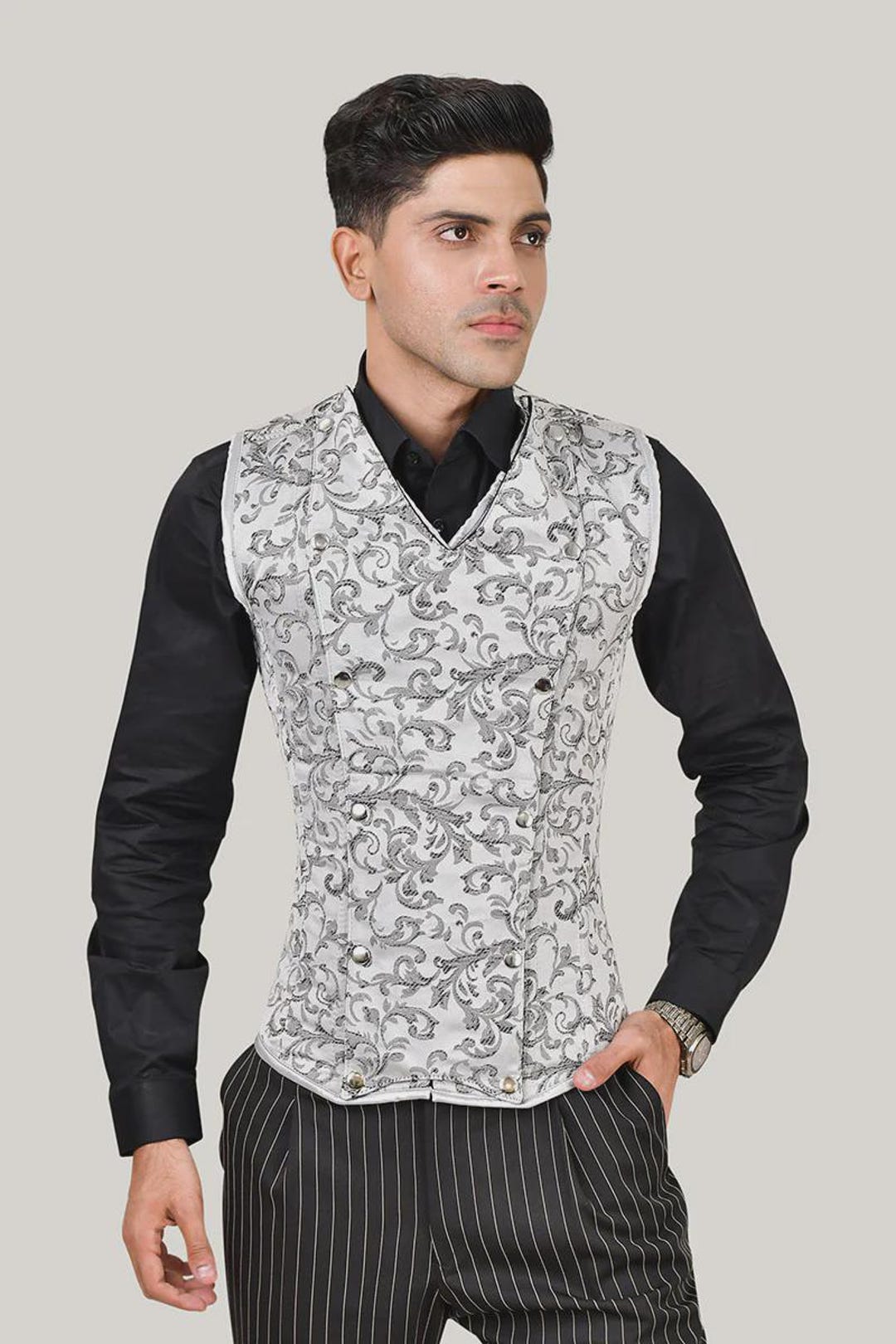 Blazer with Vest-Style Corset Design - White