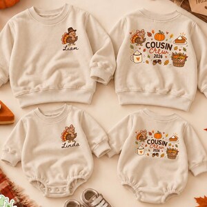 Personalized Thanksgiving Cousin Crew Shirt, Matching Cousins Turkey Tee, Fall Thankful Outfit, Kids Pumpkin Pie Shirt, Autumn Holiday Shirt