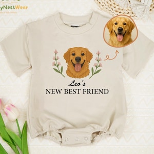 Custom Pet Portrait Baby Romper, New Best Friend Baby Bodysuit, Protected By Dog Baby Romper, Custom Dog Name Baby Outfit, Newborn Baby Gift