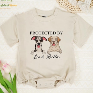 Custom Protected By Dog Baby Romper, Custom Dog Name Romper, Dog Best Friends Baby Bodysuit, Baby Clothes with Pets, Dog Lovers Apparel