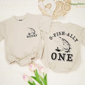 Personalized O-Fish-Ally One Baby Romper, Little Fishing Romper, Crawl Walk Fish Bodysuit, Fishing Birthday Romper, 1st Birthday Baby Outfit
