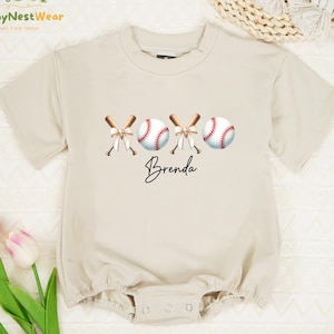 Personalized Baseball Game Day Romper, Baseball Season Baby Bodysuit, Cute Sport Fans Gift, Fall Sports Clothes, Baseball Bow Toddler