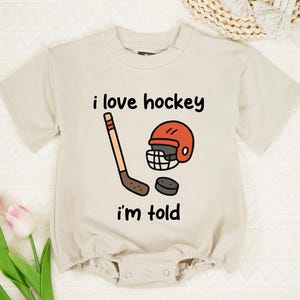 I Love Hockey I&#39;m Told Baby Romper, Future Hockey Player Baby Bodysuit, Cute Hockey Baby Romper, Hockey Fan Gift, Baby Boy Clothes