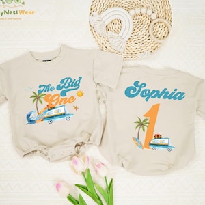 Personalized The Big One First Birthday Baby Romper, Beach Van Birthday Baby Bodysuit, Waves First Birthday Outfit, Surfing Birthday Romper