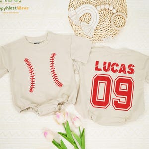 Personalized Baseball Baby Romper, Custom Name & Number Game Day Baby Bodysuit, Gameday Baby Outfit, Baby Shower Gift, Baseball Clothes