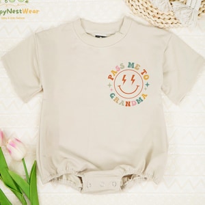 Pass Me To Grandma Baby Romper, Funny Baby Bodysuit, Grandma Baby Romper, Baby Announcement, Gift for New Grandma, Newborn Baby Gifts