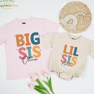 Big Sis Lil Sis Matching Shirts, Sisters Matching Shirts, Big Sister Toddler, Custom Child&#39;s Name Shirt, Sibling Shirt, Little Sister Romper