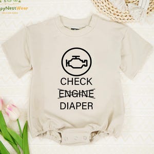 Check Engine Baby Romper, Funny Diaper Romper, Cute Mechanic Baby Bodysuit, Funny Poopy Diaper Baby Romper, Mechanic Romper, Newborn Gift